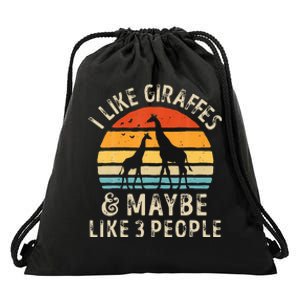 I Like Giraffes And Maybe 3 People Funny Giraffe Lover Retro Drawstring Bag