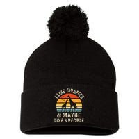 I Like Giraffes And Maybe 3 People Funny Giraffe Lover Retro Pom Pom 12in Knit Beanie