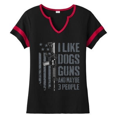 I Like Guns Dogs And Maybe 3 People Funny Dog Lover Gun Ladies Halftime Notch Neck Tee