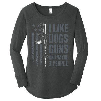 I Like Guns Dogs And Maybe 3 People Funny Dog Lover Gun Women's Perfect Tri Tunic Long Sleeve Shirt