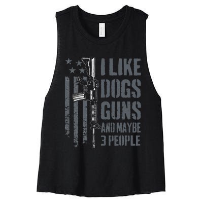 I Like Guns Dogs And Maybe 3 People Funny Dog Lover Gun Women's Racerback Cropped Tank