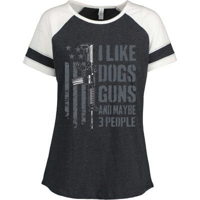 I Like Guns Dogs And Maybe 3 People Funny Dog Lover Gun Enza Ladies Jersey Colorblock Tee