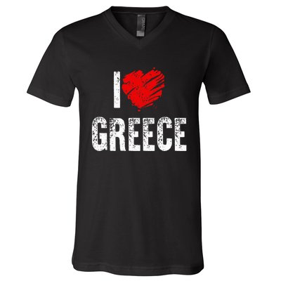 I Love Greece Greeks Pride Patriotic Gift V-Neck T-Shirt