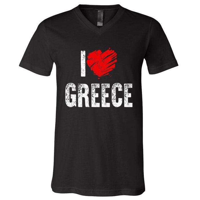 I Love Greece Greeks Pride Patriotic Gift V-Neck T-Shirt