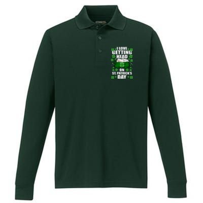 I Love Getting Head On St Patrick's Day Funny Holiday Performance Long Sleeve Polo