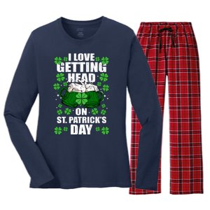 I Love Getting Head On St Patrick's Day Funny Holiday Women's Long Sleeve Flannel Pajama Set 