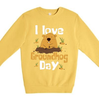 I Love Groundhog Day Funny Woodchuck Groundhog Day Premium Crewneck Sweatshirt