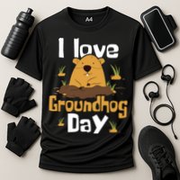 I Love Groundhog Day Funny Woodchuck Groundhog Day Cooling Performance Crew T-Shirt