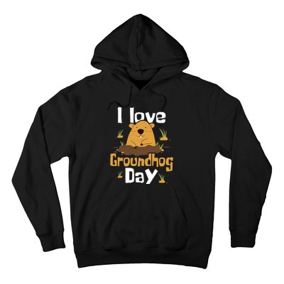 I Love Groundhog Day Funny Woodchuck Groundhog Day Hoodie