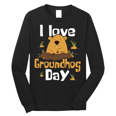 I Love Groundhog Day Funny Woodchuck Groundhog Day Long Sleeve Shirt