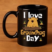 I Love Groundhog Day Funny Woodchuck Groundhog Day 11oz C Handle Ceramic Mug