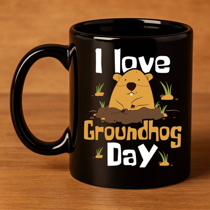 I Love Groundhog Day Funny Woodchuck Groundhog Day 11oz C Handle Ceramic Mug