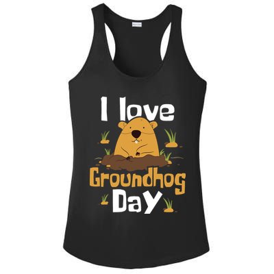 I Love Groundhog Day Funny Woodchuck Groundhog Day Ladies PosiCharge Competitor Racerback Tank