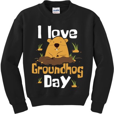 I Love Groundhog Day Funny Woodchuck Groundhog Day Kids Sweatshirt
