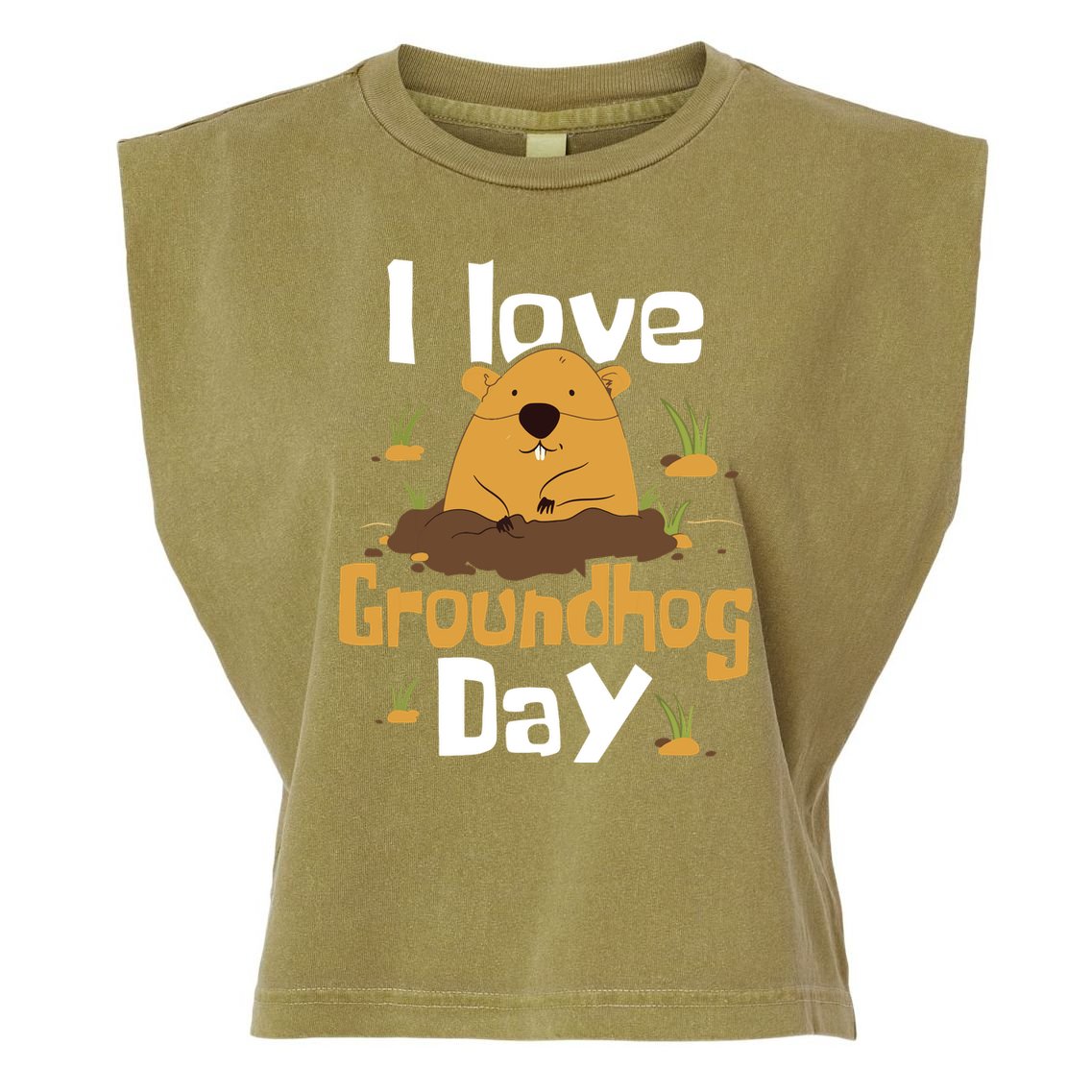 I Love Groundhog Day Funny Woodchuck Groundhog Day Garment-Dyed Women's Muscle Tee