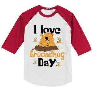 I Love Groundhog Day Funny Woodchuck Groundhog Day Kids Colorblock Raglan Jersey