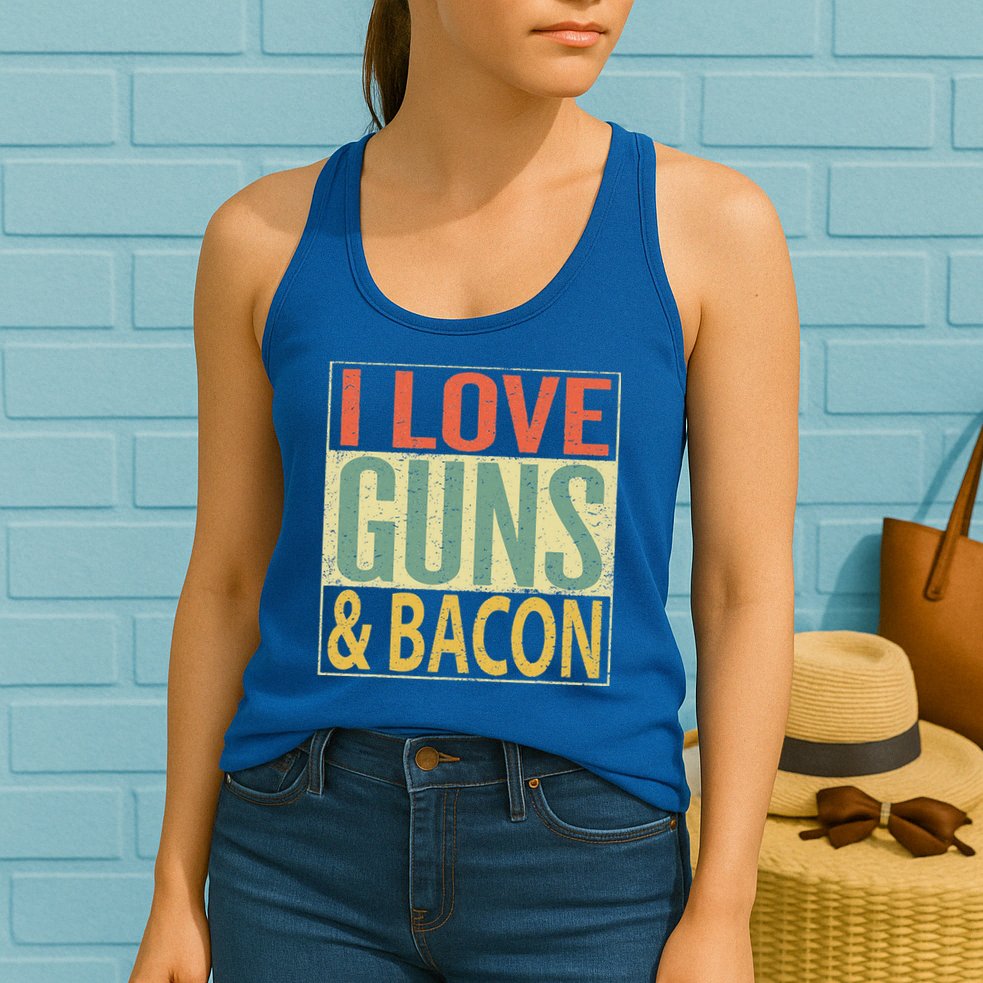 I Love Guns And Bacon Funny Gun Lover Gift Womens Tank Top