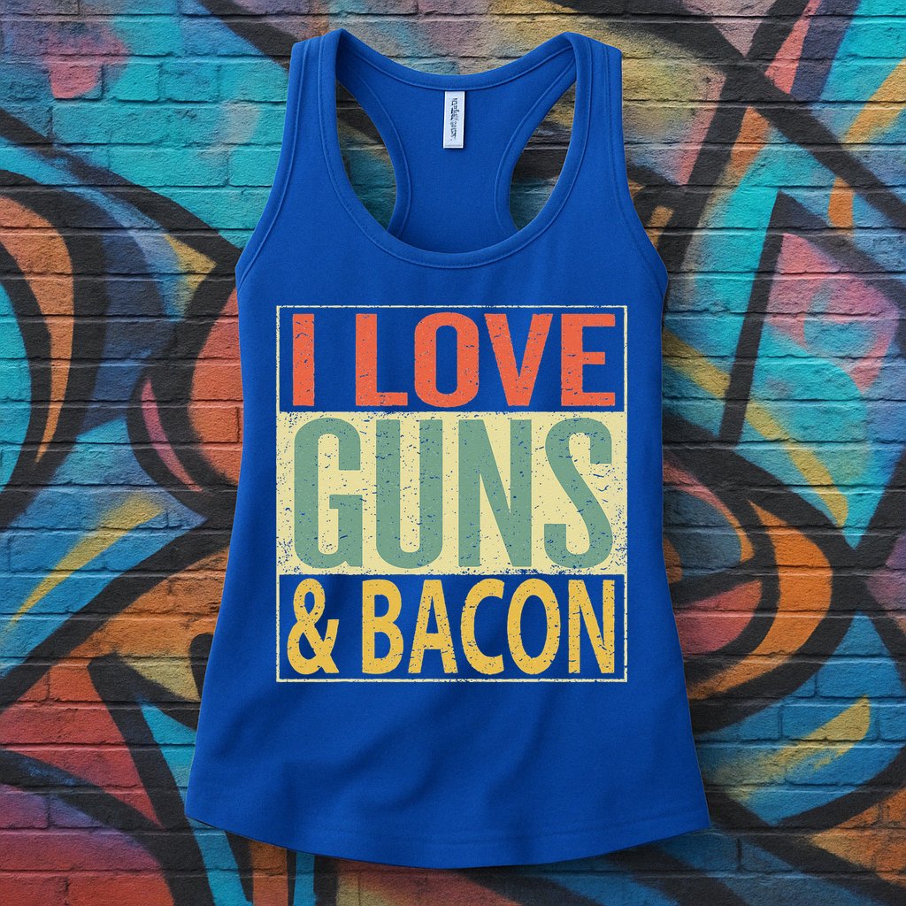 I Love Guns And Bacon Funny Gun Lover Gift Womens Tank Top
