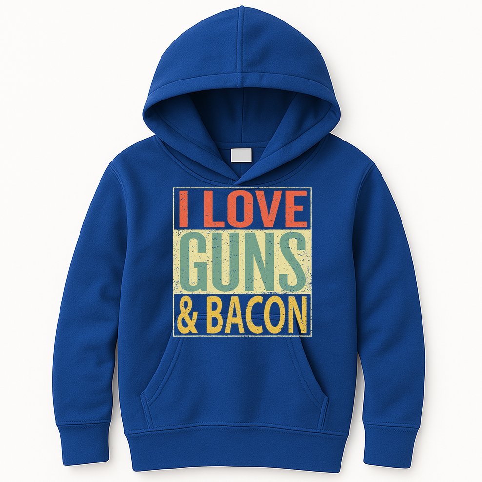 I Love Guns And Bacon Funny Gun Lover Gift Kids Hoodie
