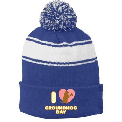 I Love Groundhog Day February 2 Groundhog Day February Gift Stripe Pom Pom Beanie