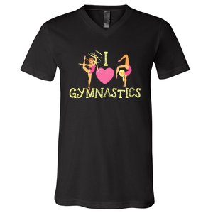 I Love Gymnastics Children Gymnast Lover Cheerleader V-Neck T-Shirt