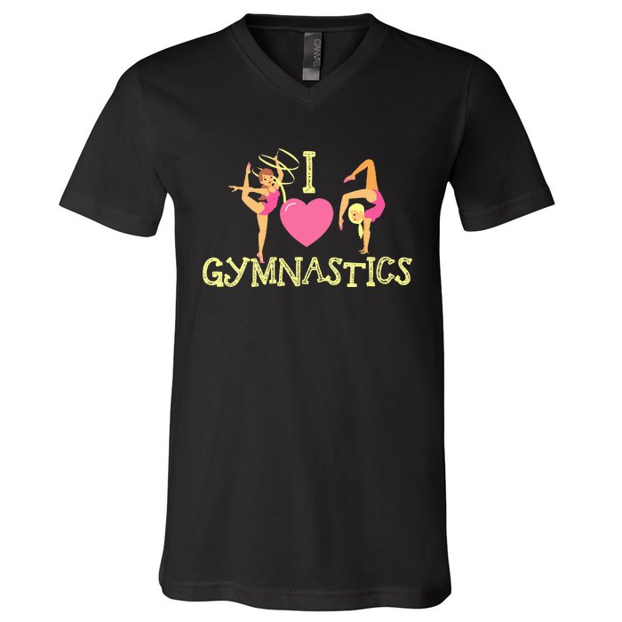 I Love Gymnastics Children Gymnast Lover Cheerleader V-Neck T-Shirt