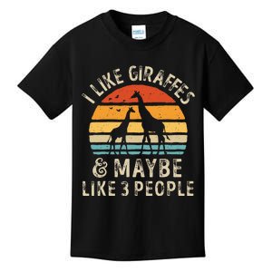 I Like Giraffes And Maybe 3 People Funny Giraffe Lover Retro Kids T-Shirt