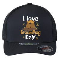 I Love Groundhog Day Funny Woodchuck Groundhog Day Flexfit Unipanel Trucker Cap