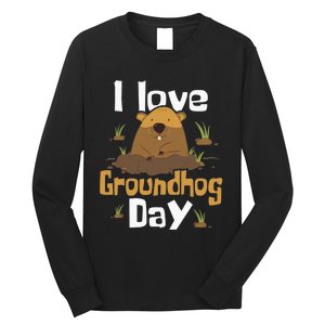 I Love Groundhog Day Funny Woodchuck Groundhog Day Long Sleeve Shirt