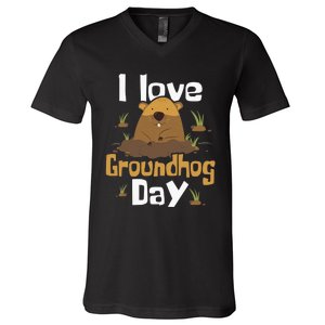 I Love Groundhog Day Funny Woodchuck Groundhog Day V-Neck T-Shirt