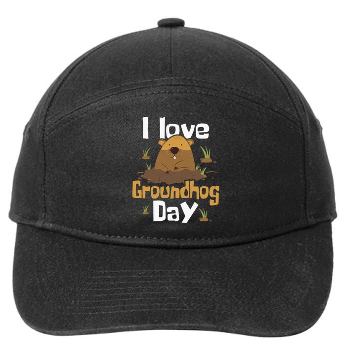 I Love Groundhog Day Funny Woodchuck Groundhog Day 7-Panel Snapback Hat