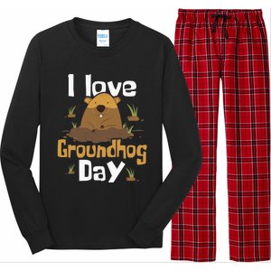 I Love Groundhog Day Funny Woodchuck Groundhog Day Long Sleeve Pajama Set