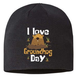 I Love Groundhog Day Funny Woodchuck Groundhog Day Sustainable Beanie