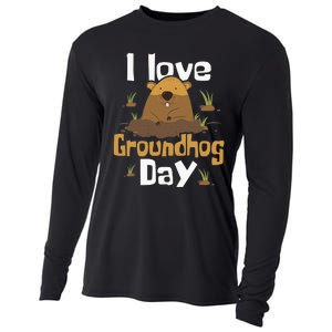 I Love Groundhog Day Funny Woodchuck Groundhog Day Cooling Performance Long Sleeve Crew