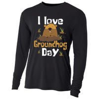 I Love Groundhog Day Funny Woodchuck Groundhog Day Cooling Performance Long Sleeve Crew