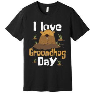 I Love Groundhog Day Funny Woodchuck Groundhog Day Premium T-Shirt