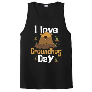 I Love Groundhog Day Funny Woodchuck Groundhog Day PosiCharge Competitor Tank