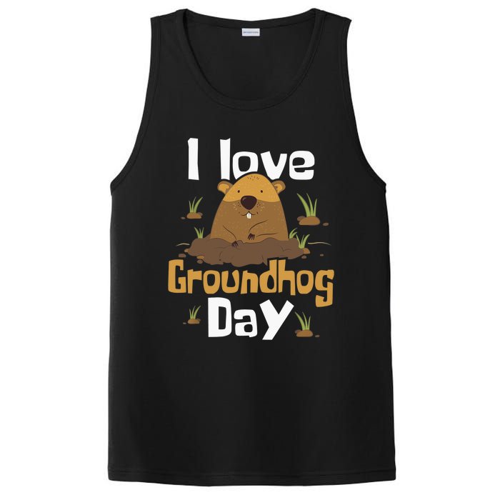 I Love Groundhog Day Funny Woodchuck Groundhog Day PosiCharge Competitor Tank