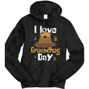 I Love Groundhog Day Funny Woodchuck Groundhog Day Tie Dye Hoodie