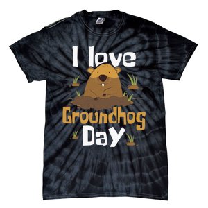 I Love Groundhog Day Funny Woodchuck Groundhog Day Tie-Dye T-Shirt