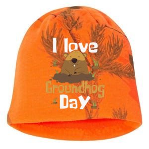 I Love Groundhog Day Funny Woodchuck Groundhog Day Kati - Camo Knit Beanie