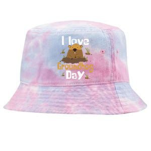 I Love Groundhog Day Funny Woodchuck Groundhog Day Tie-Dyed Bucket Hat