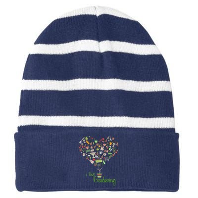 I Love Gardening Potted Bush Of Gardening Striped Beanie with Solid Band