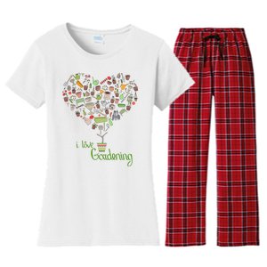 I Love Gardening Potted Bush Of Gardening Women's Flannel Pajama Set