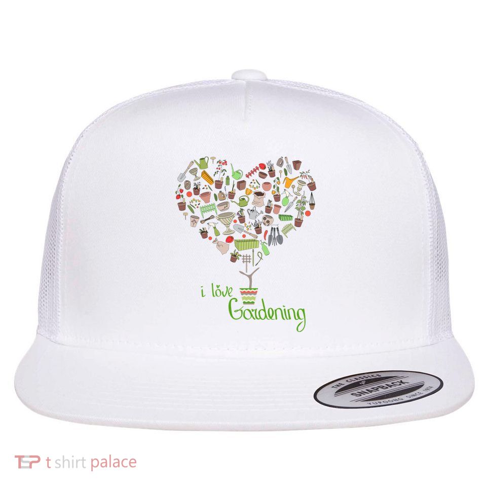 I Love Gardening Potted Bush Of Gardening Flat Bill Trucker Hat