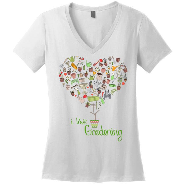 I Love Gardening Potted Bush Of Gardening Women's V-Neck T-Shirt