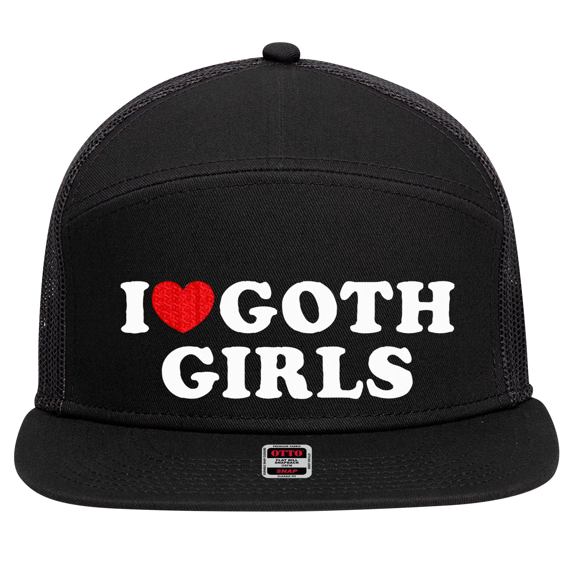 I Love Goth I Heart Goth 7 Panel Mesh Trucker Snapback Hat