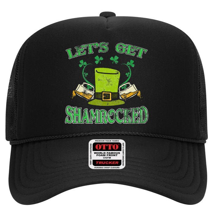 Irishs Let's Get Shamrocked Saint Patrick's Day High Crown Mesh Back Trucker Hat