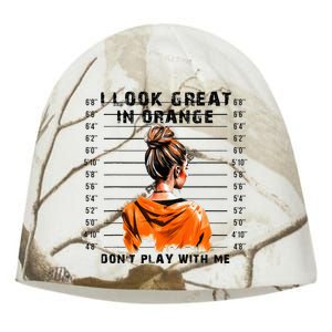 I Look Great In Orange DonT Play With Me Sarcastic Funny Kati - Camo Knit Beanie