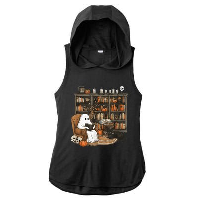 In Library Ghost Reading Books Halloween Librarian Ghost Ladies PosiCharge Tri-Blend Wicking Draft Hoodie Tank